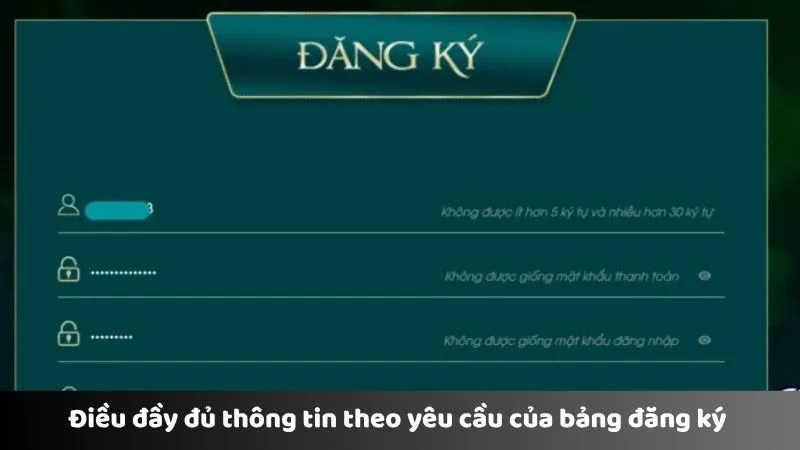 Điền đầy đủ thông tin theo yêu cầu của bảng đăng ký